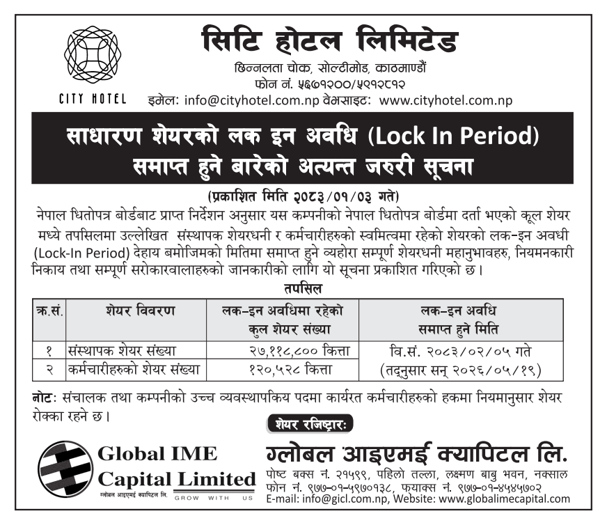 City Hotel Lock End Notice